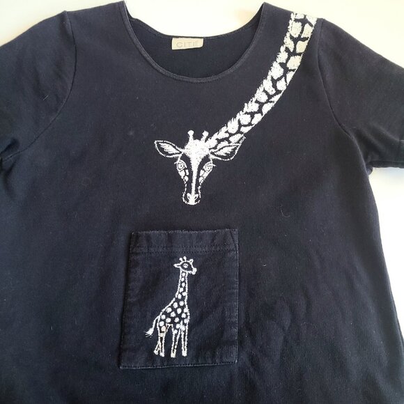 Cite maxi black dress with giraffe images and pocket. Animal print. Logenlook - Picture 4 of 8